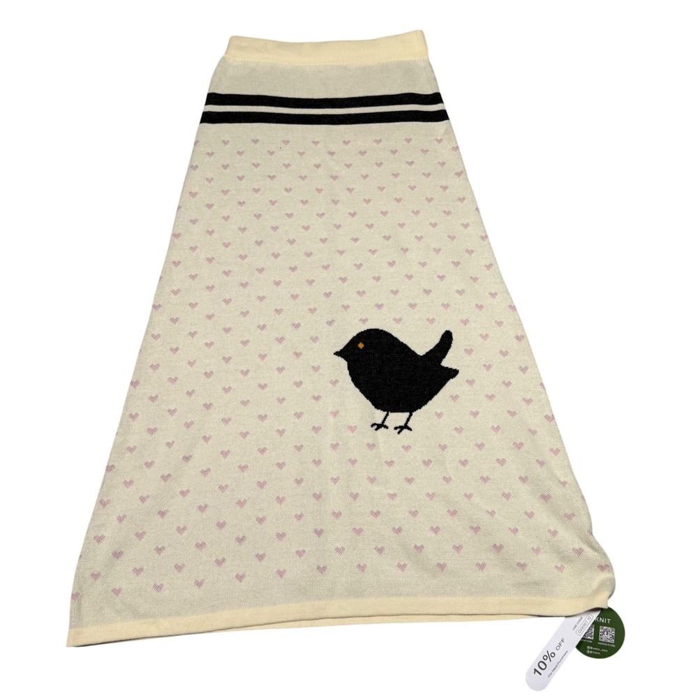 Oxknit Retro 60s 70s Mod Bird Heart Sweater Maxi Skirt Cream Black Large New